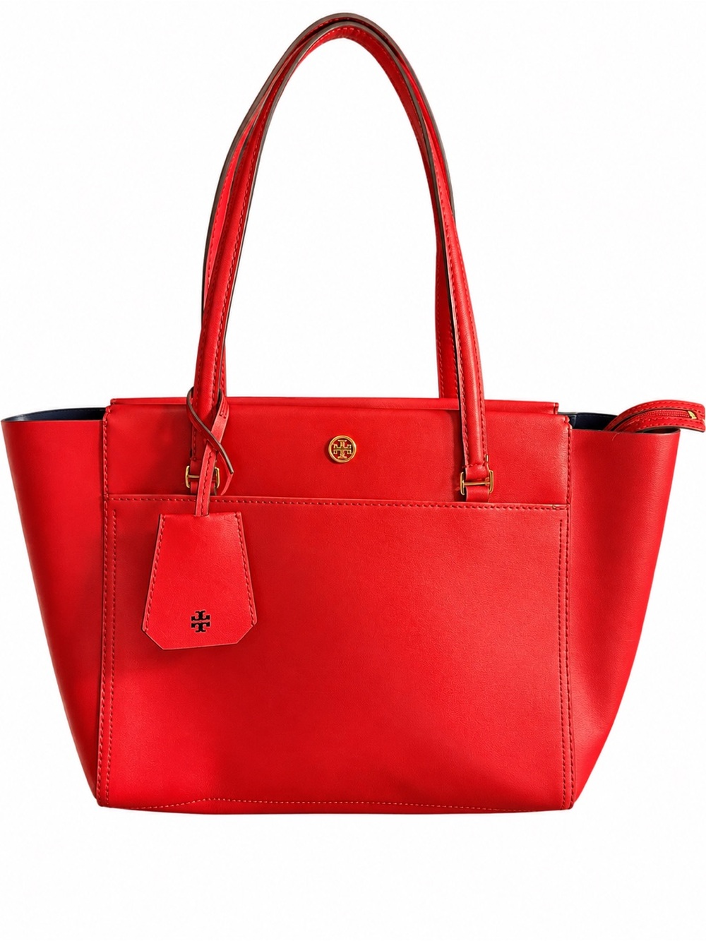 Tory Burch Red Leather Large Tote Shoulder Bag Gold Logo